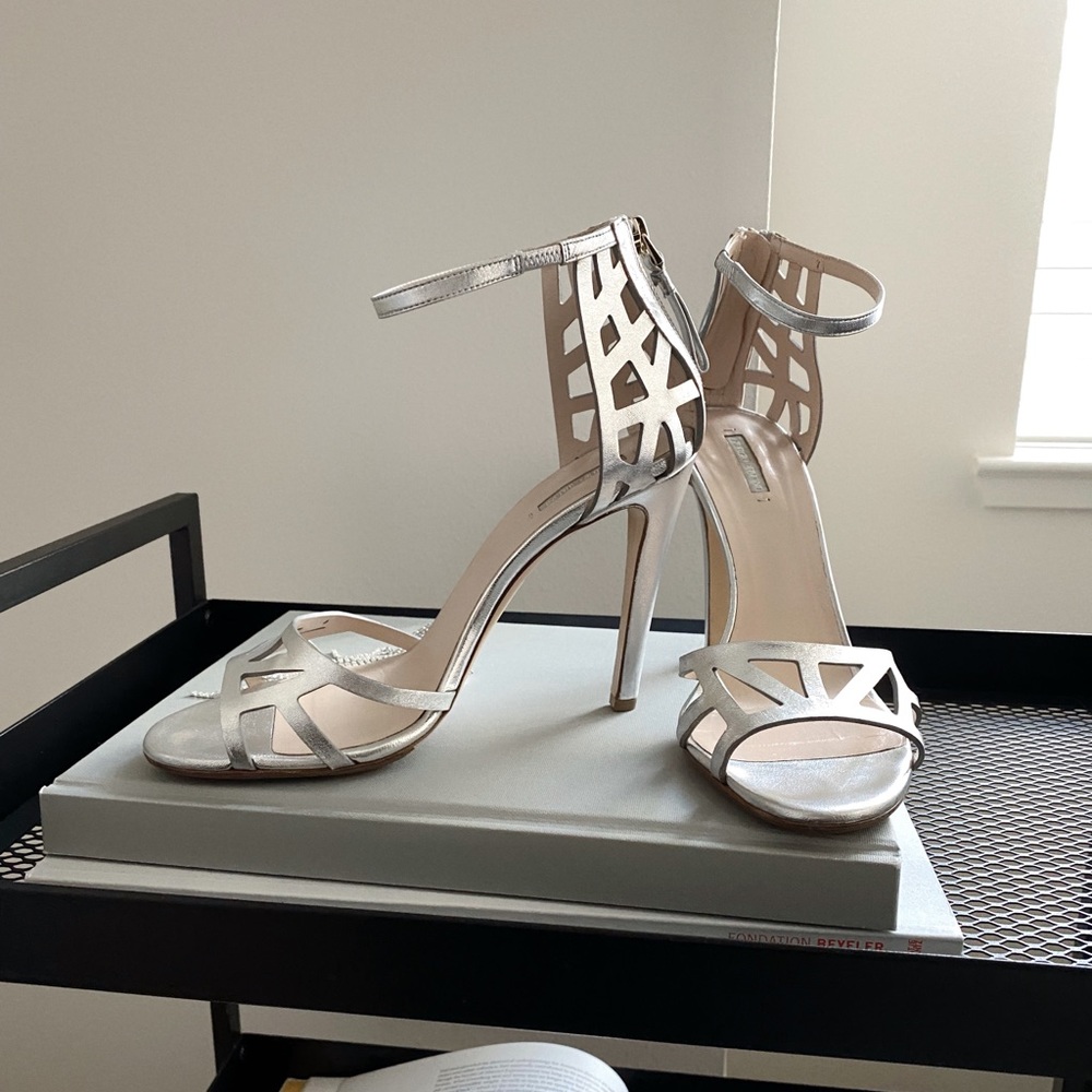 Sold Giorgio Armani silver heeled dress shoes, classic timeless design.